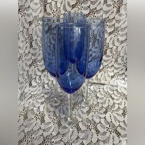Champagne Wine Blue Glass Flute Greenbrier 8 oz - 10" Tall Set of 4.